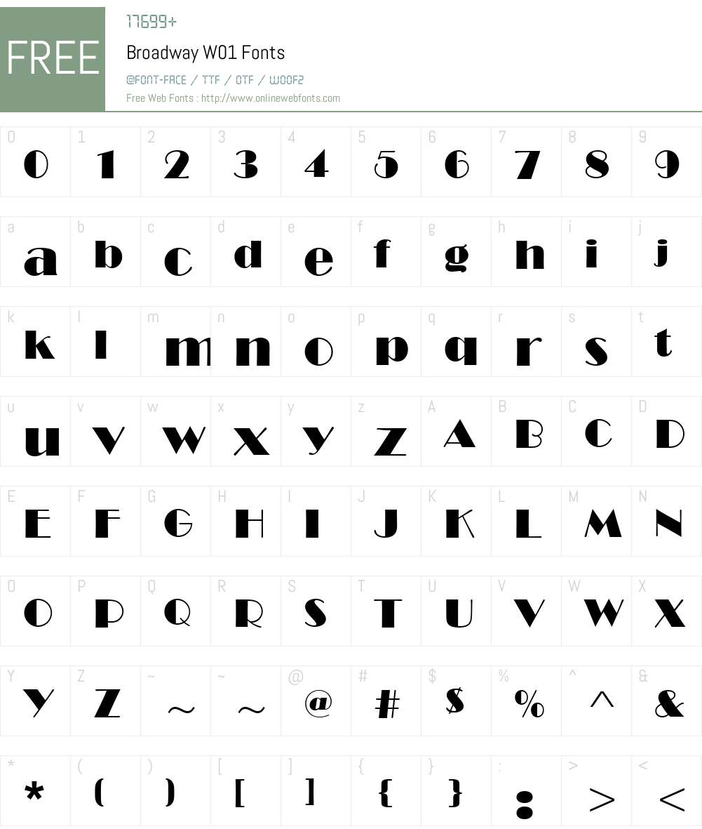 BroadwayW01 Font Screenshots