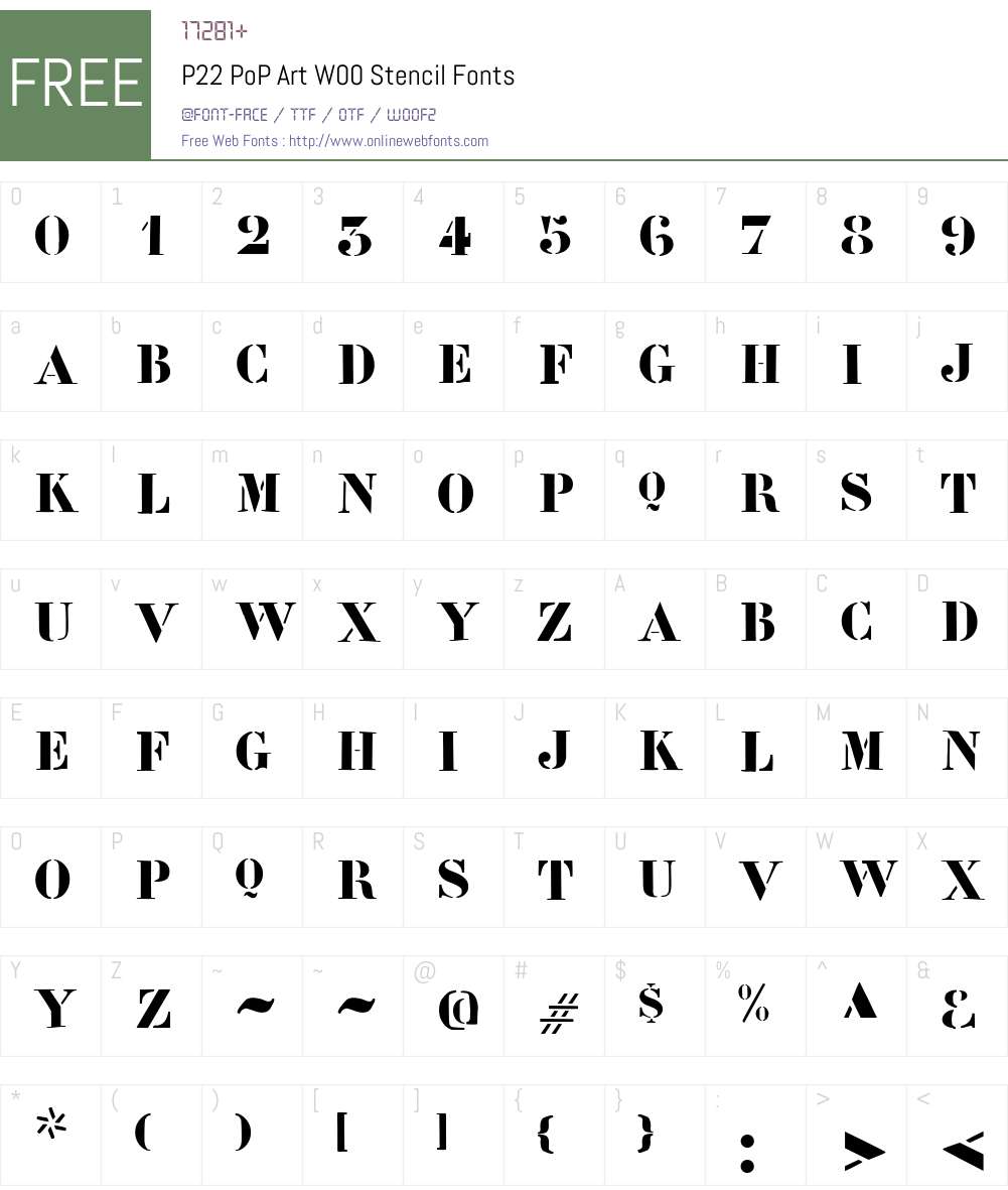 P22PoPArtW00-Stencil Font Screenshots