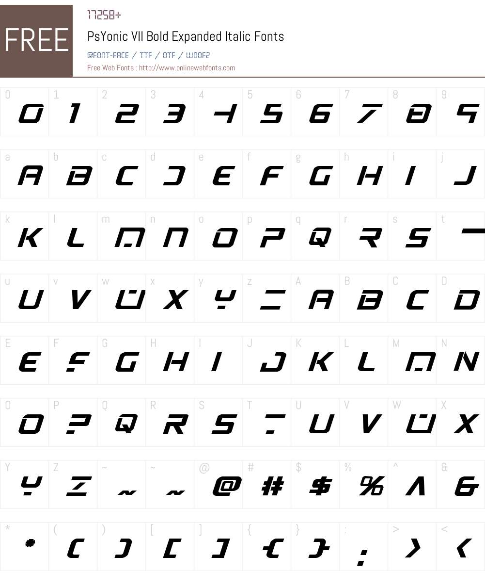 PsYonic VII Bold Expanded Italic Font Screenshots