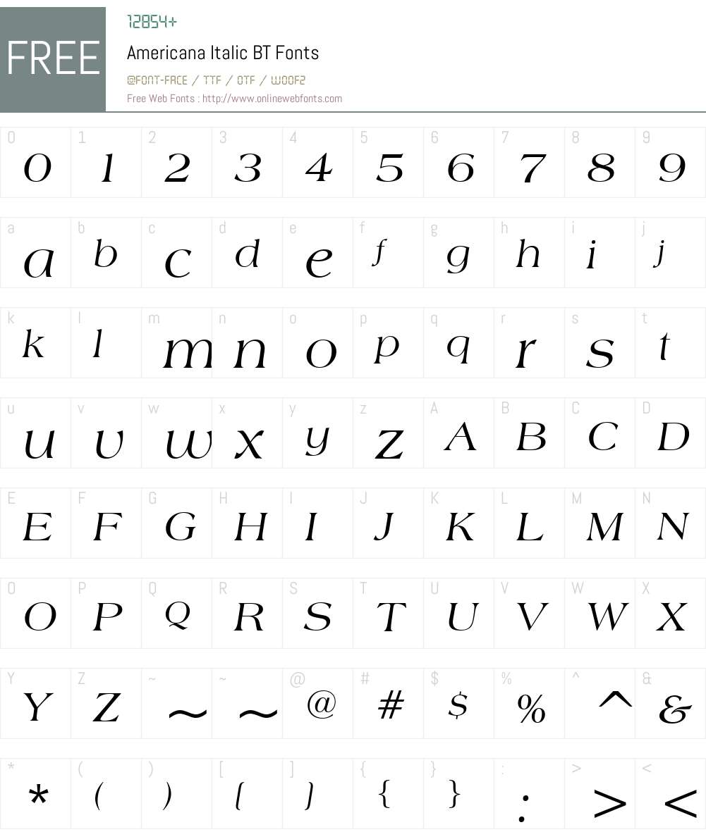 Americana BT Font Screenshots