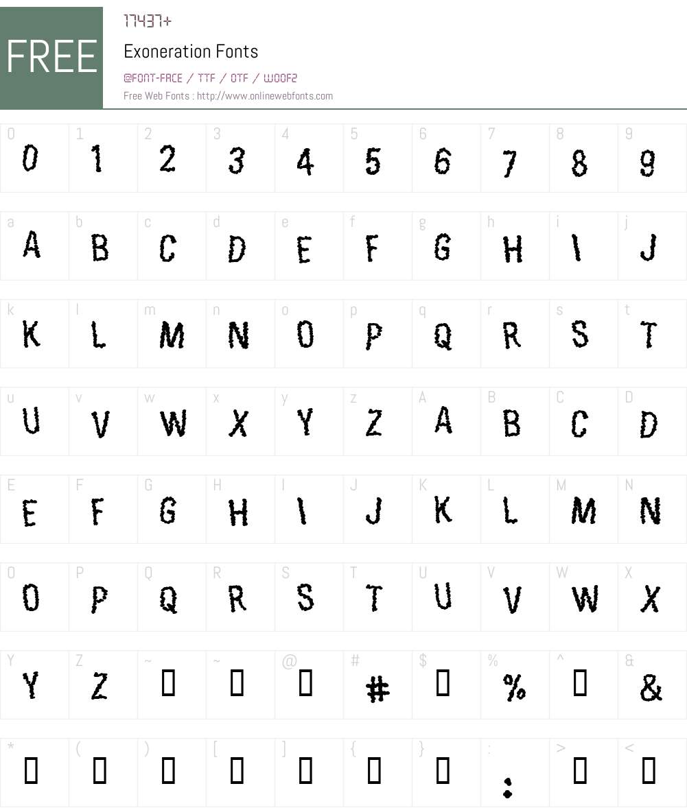 Exoneration Font Screenshots