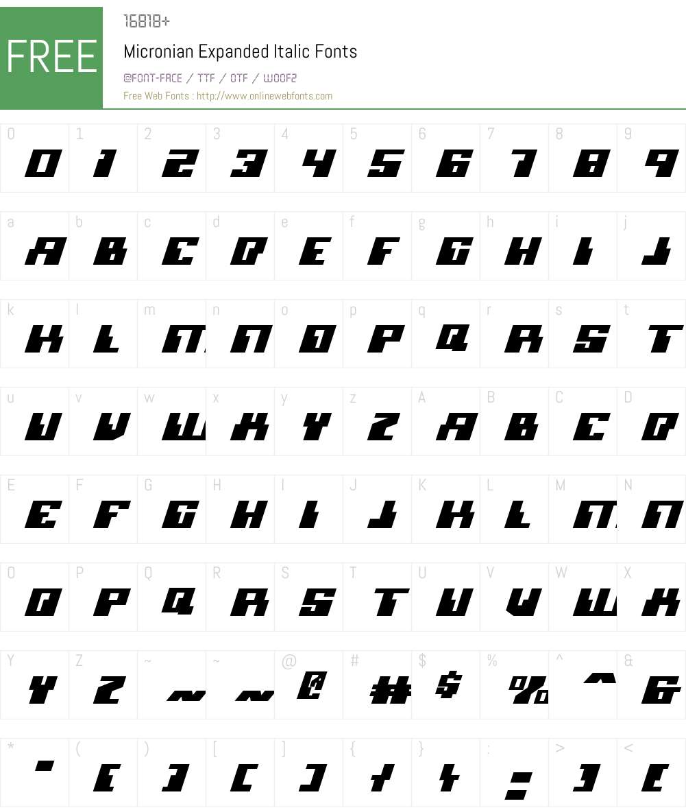Micronian Expanded Italic Font Screenshots