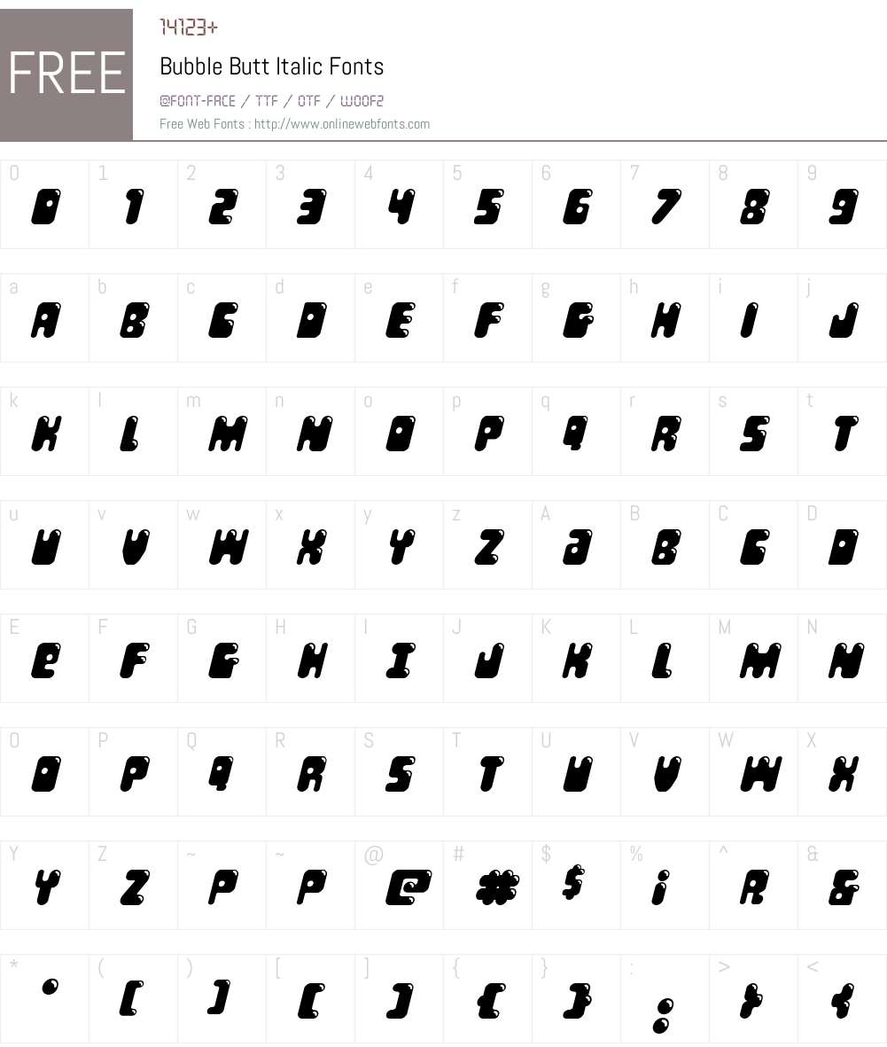 Bubble Butt Italic Font Screenshots