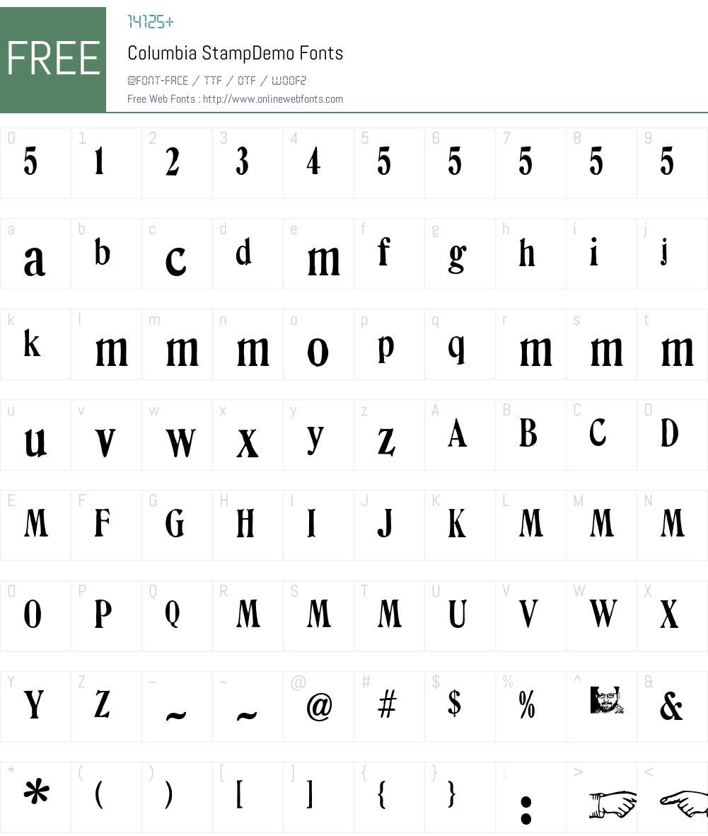 Columbia StampDemo Font Screenshots