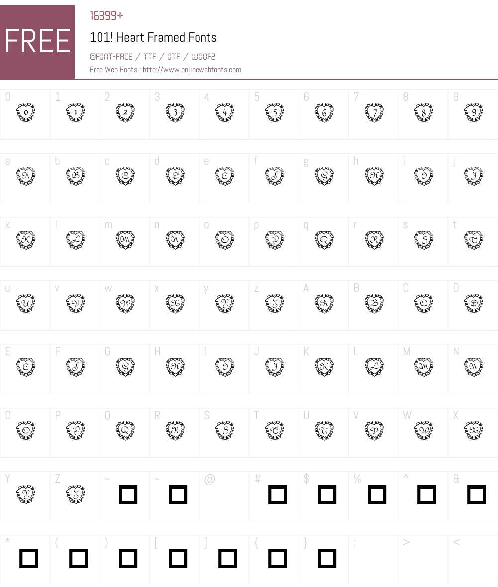 101! Heart Framed Font Screenshots