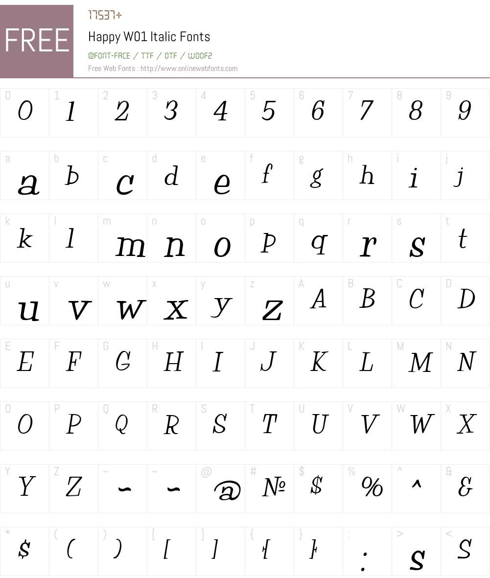 HappyW01-Italic Font Screenshots