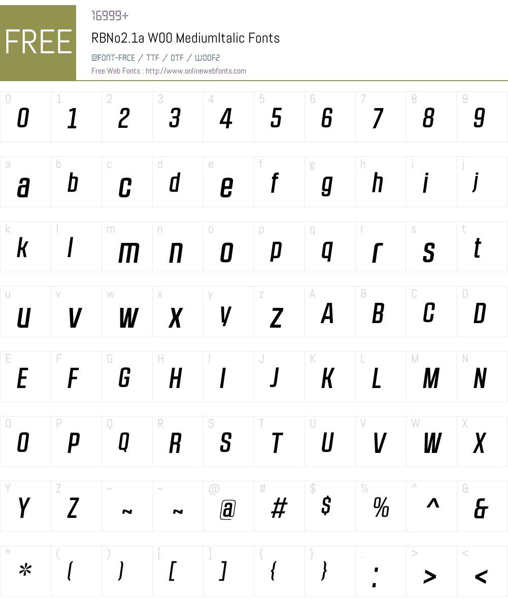 RBNo2.1aW00-MediumItalic Font Screenshots