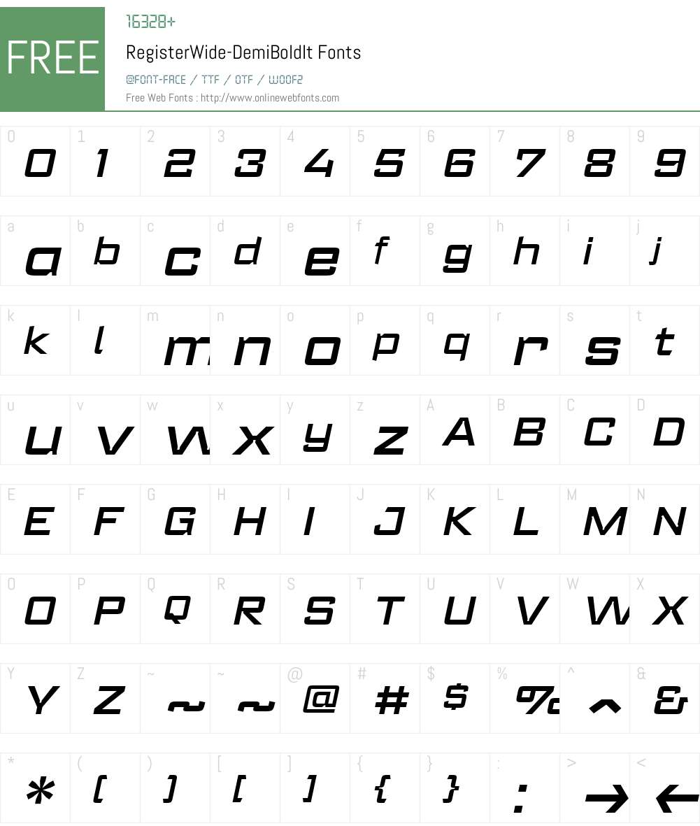 RegisterWide-DemiBoldIt Font Screenshots