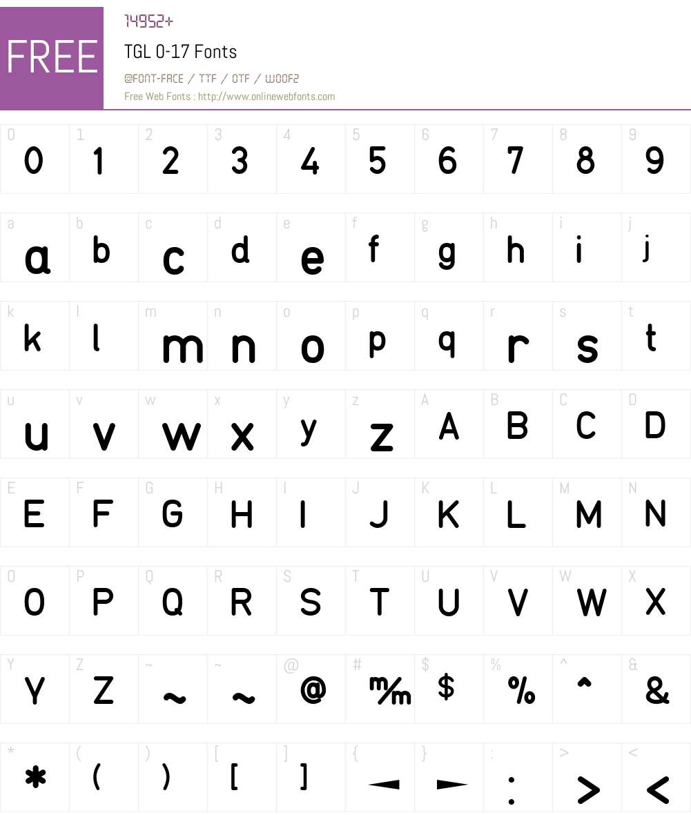 TGL 0-17 Font Screenshots