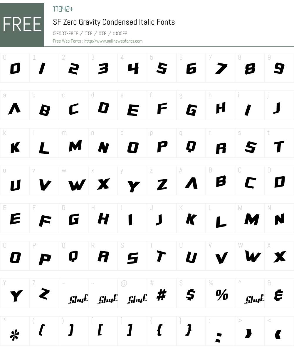 SF Zero Gravity Condensed Font Screenshots