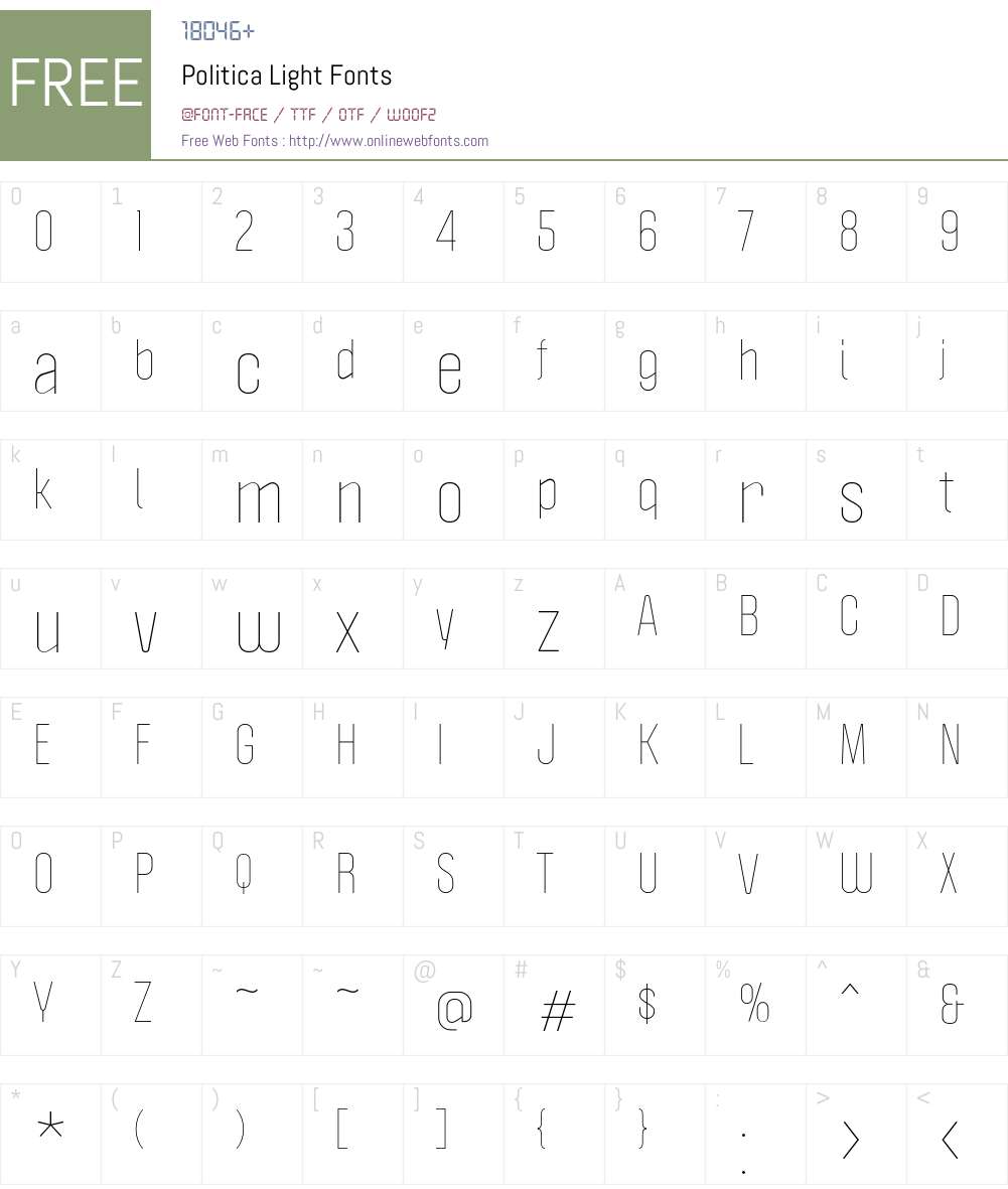 Politica Light Font Screenshots