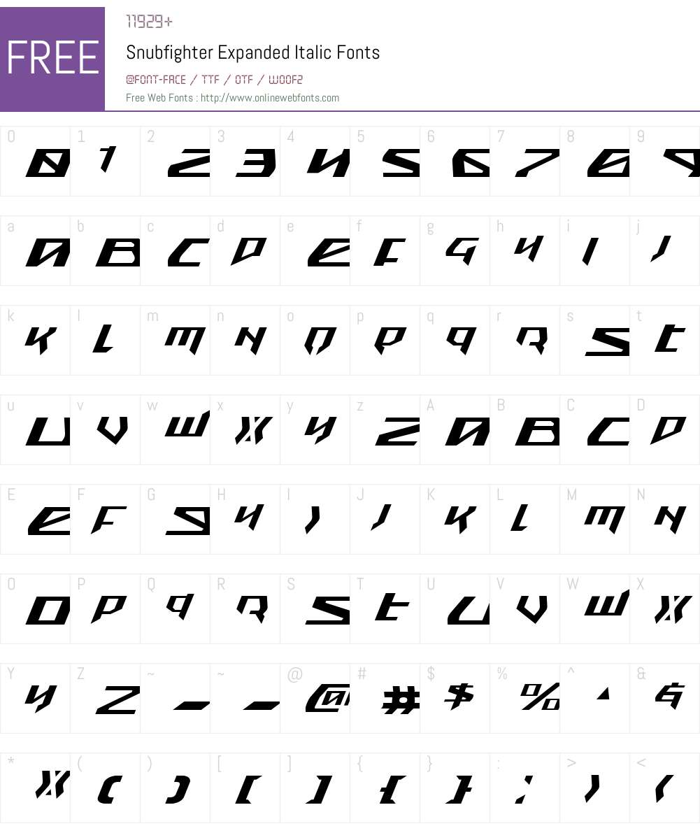 Snubfighter Expanded Italic Font Screenshots