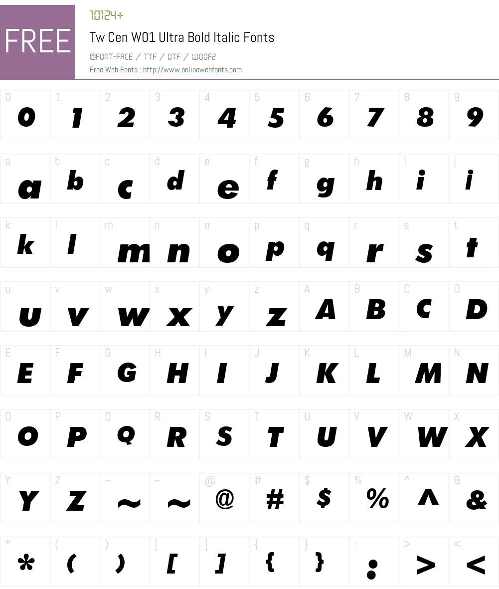 TwCenW01-UltraBoldItalic Font Screenshots