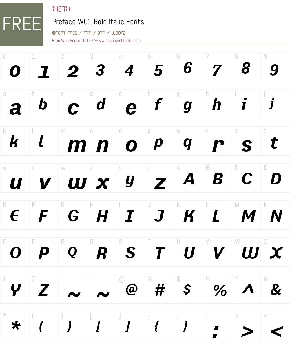 PrefaceW01-BoldItalic Font Screenshots