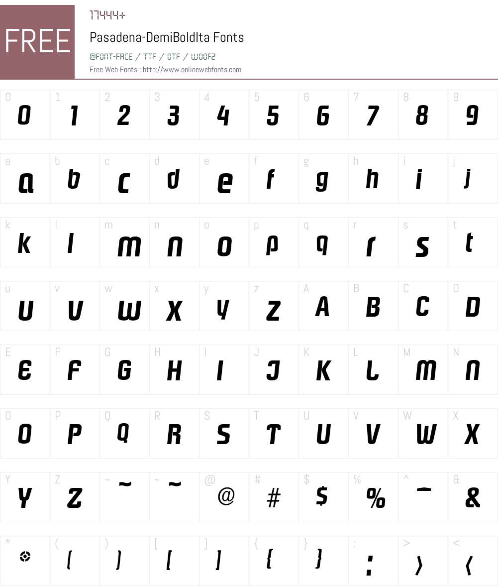 Pasadena-DemiBoldIta Font Screenshots