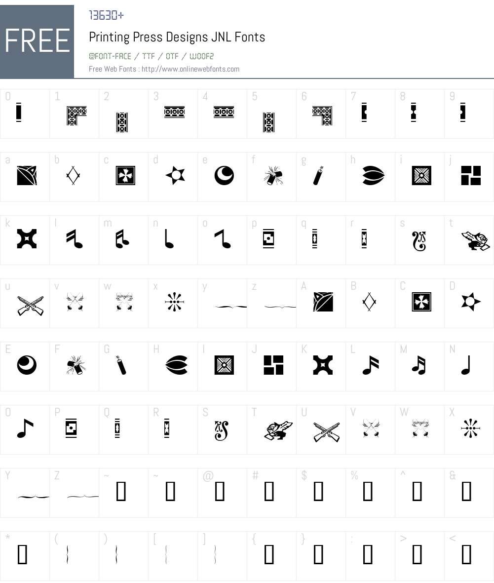 PrintingPressDesignsJNL Font Screenshots