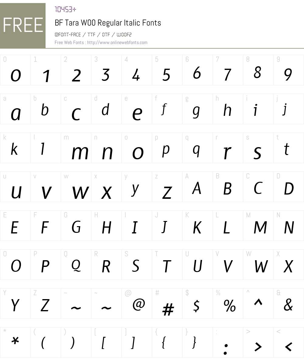 BFTaraW00-RegularItalic Font Screenshots