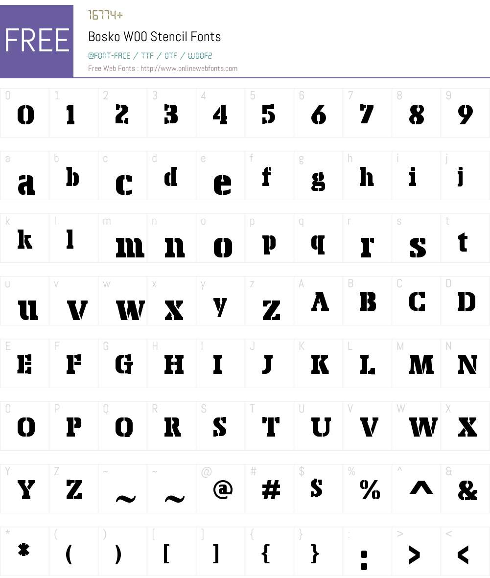 BoskoW00-Stencil Font Screenshots