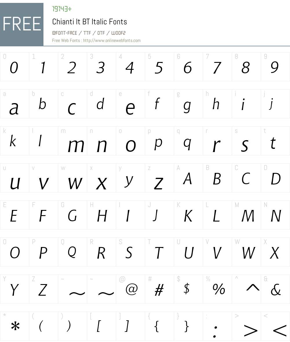 Chianti It BT Font Screenshots