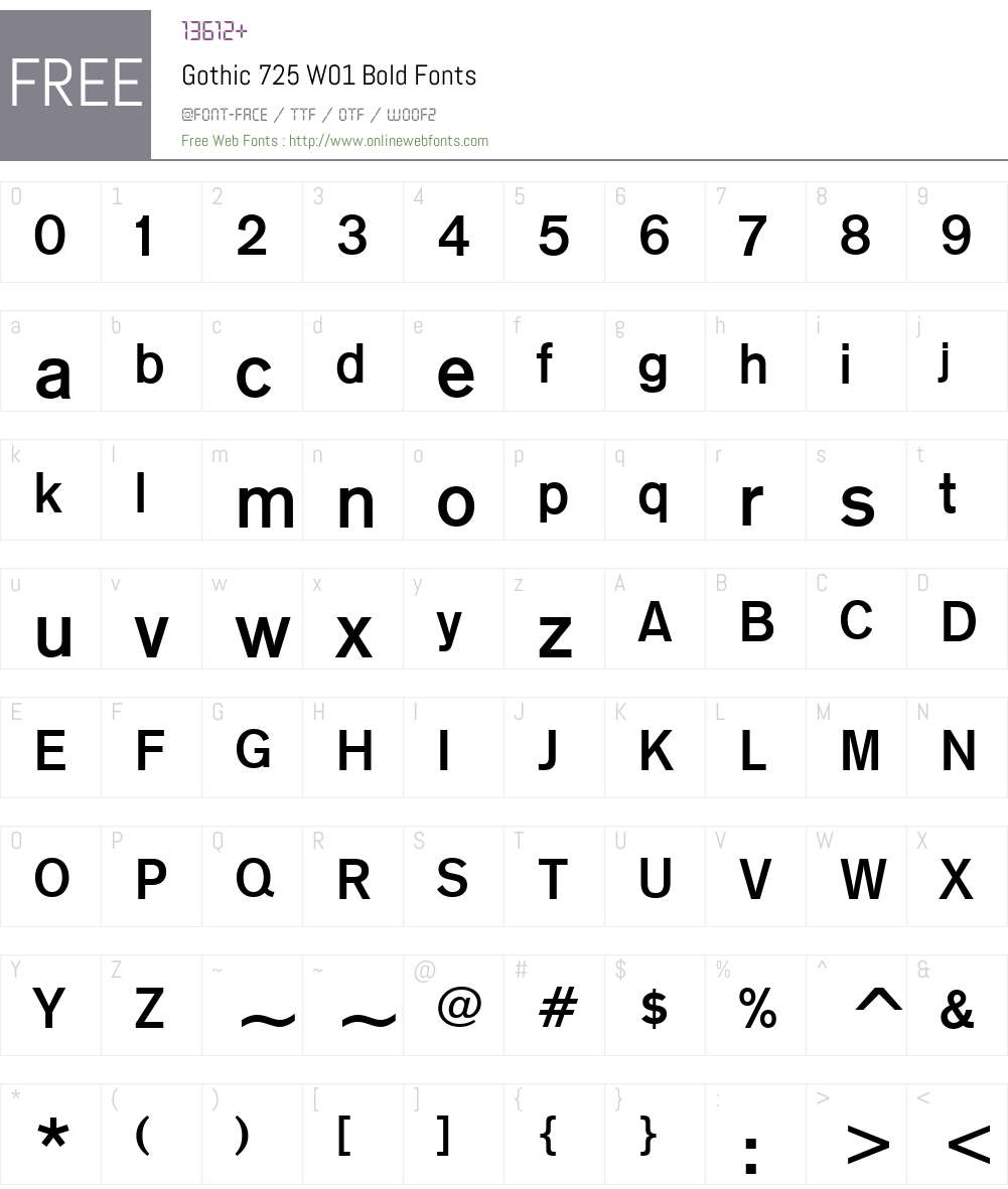 Gothic725W01-Bold Font Screenshots