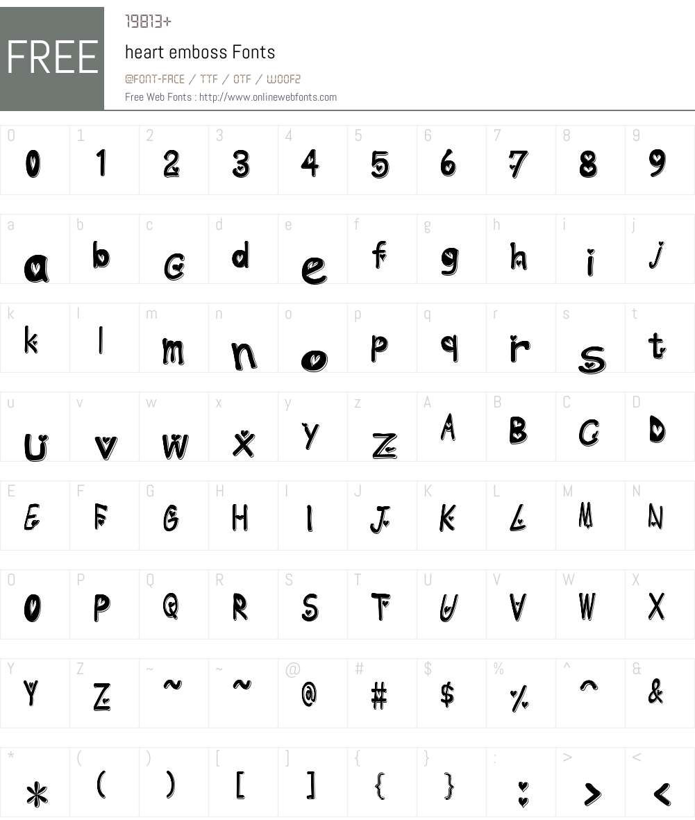heart emboss Font Screenshots