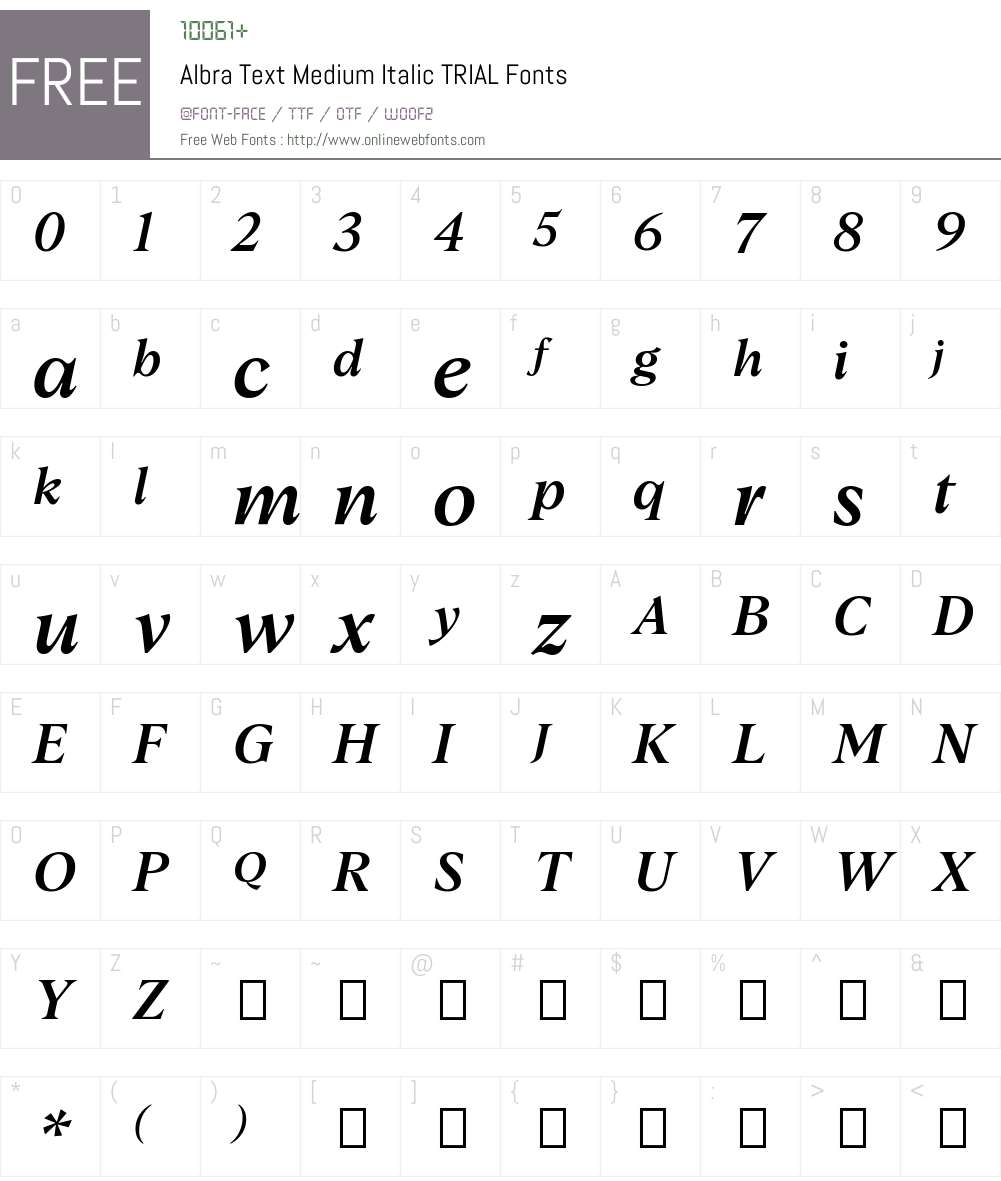 Albra Text TRIAL Medium It TRIAL 1.01 Fonts Free Download ...