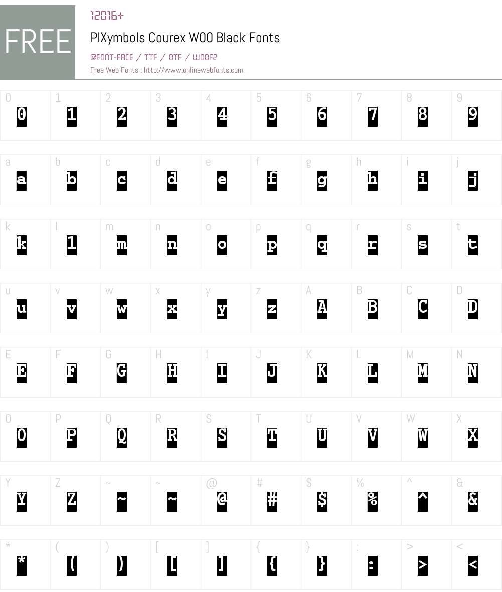 PIXymbolsCourexW00-Black Font Screenshots