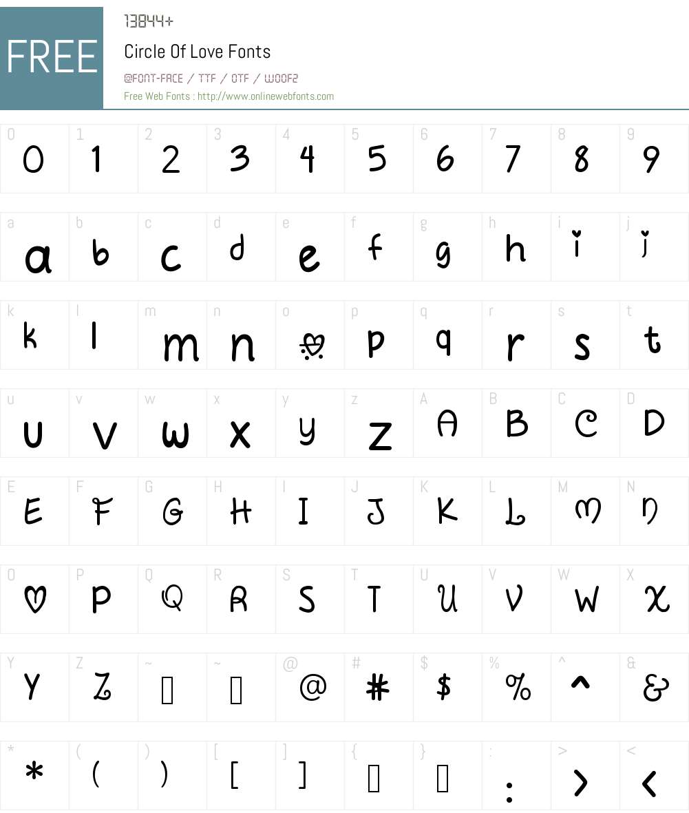 Circle Of Love V1 1.00 January 10, 2015, initial release Fonts Free