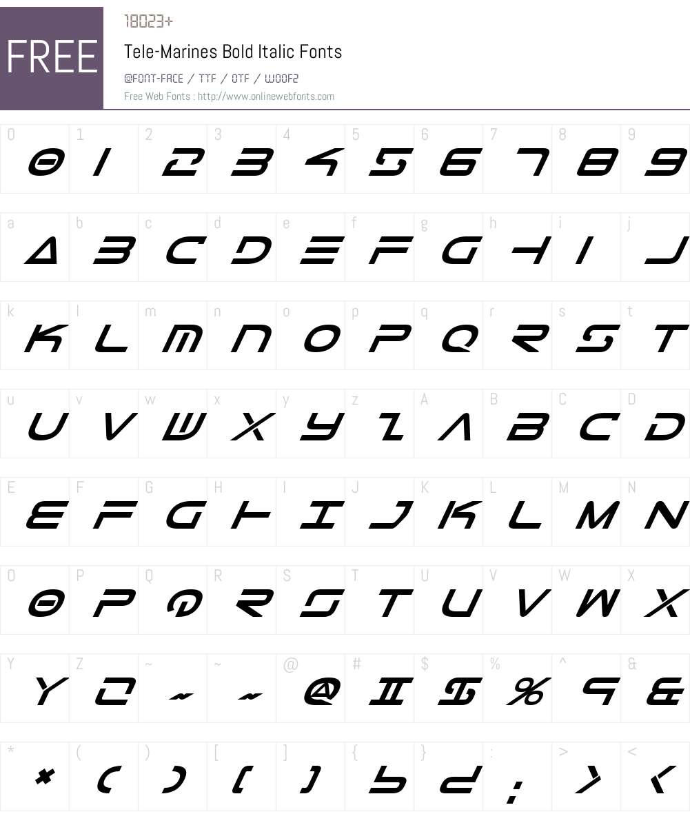 Tele-Marines Bold Italic Font Screenshots