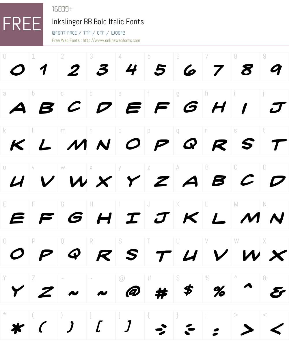 InkslingerBB-BoldItalic Font Screenshots