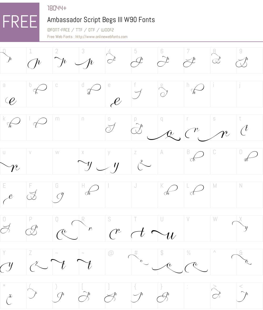AmbassadorScriptBegsIIIW Font Screenshots