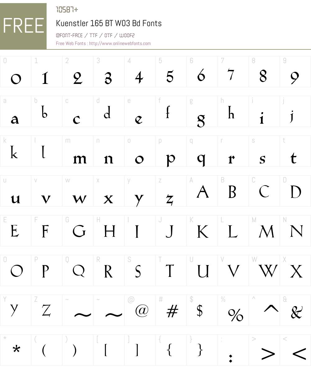 Kuenstler 165 BT Font Screenshots