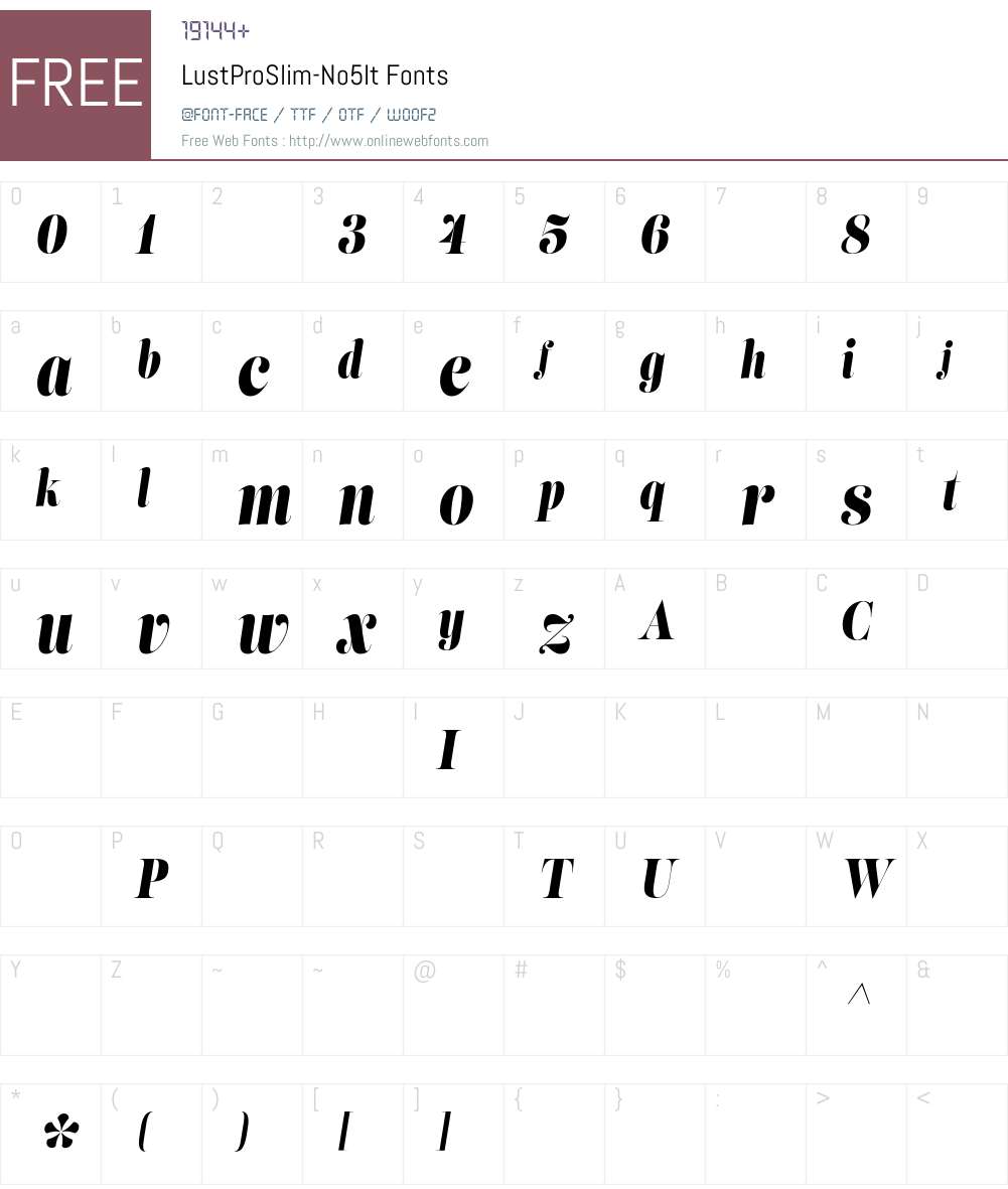 LustProSlim-No5It Font Screenshots