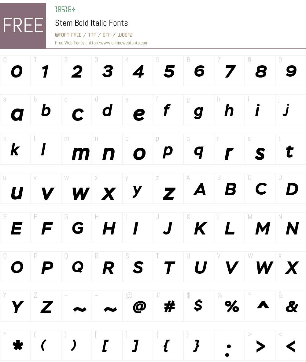 Stem-BoldItalic Font Screenshots