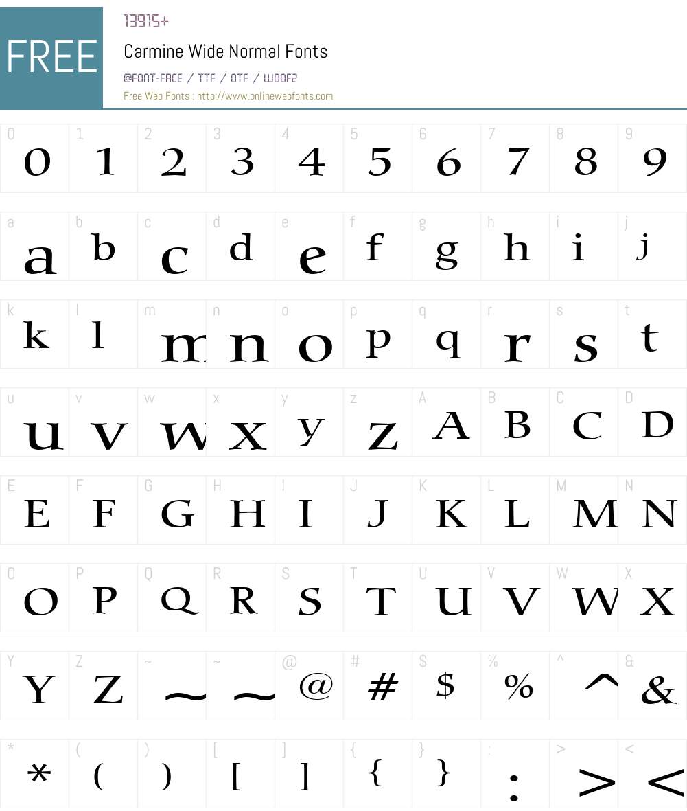 Carmine Wide Font Screenshots