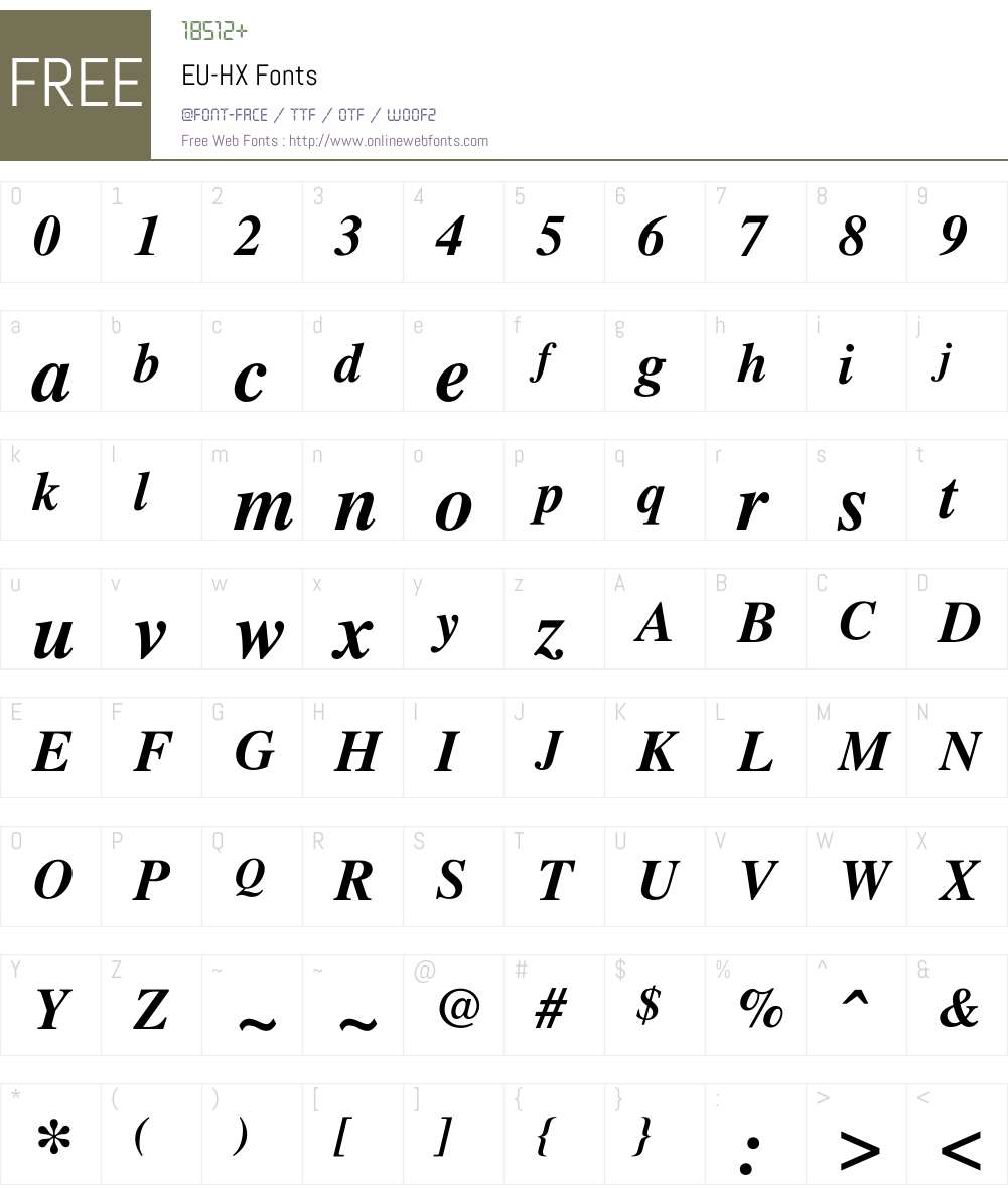 EU-HX Font Screenshots