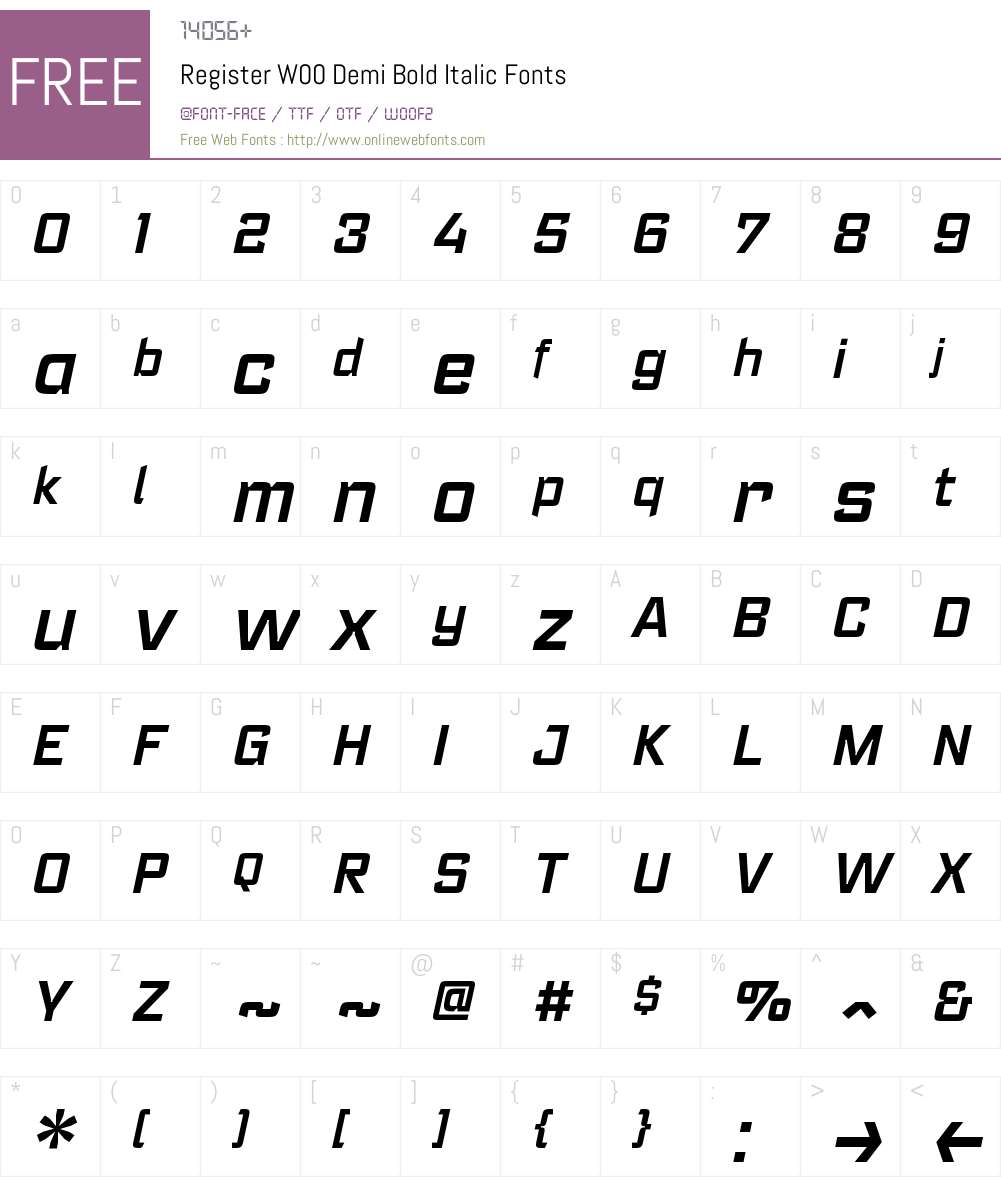 RegisterW00-DemiBoldItalic Font Screenshots