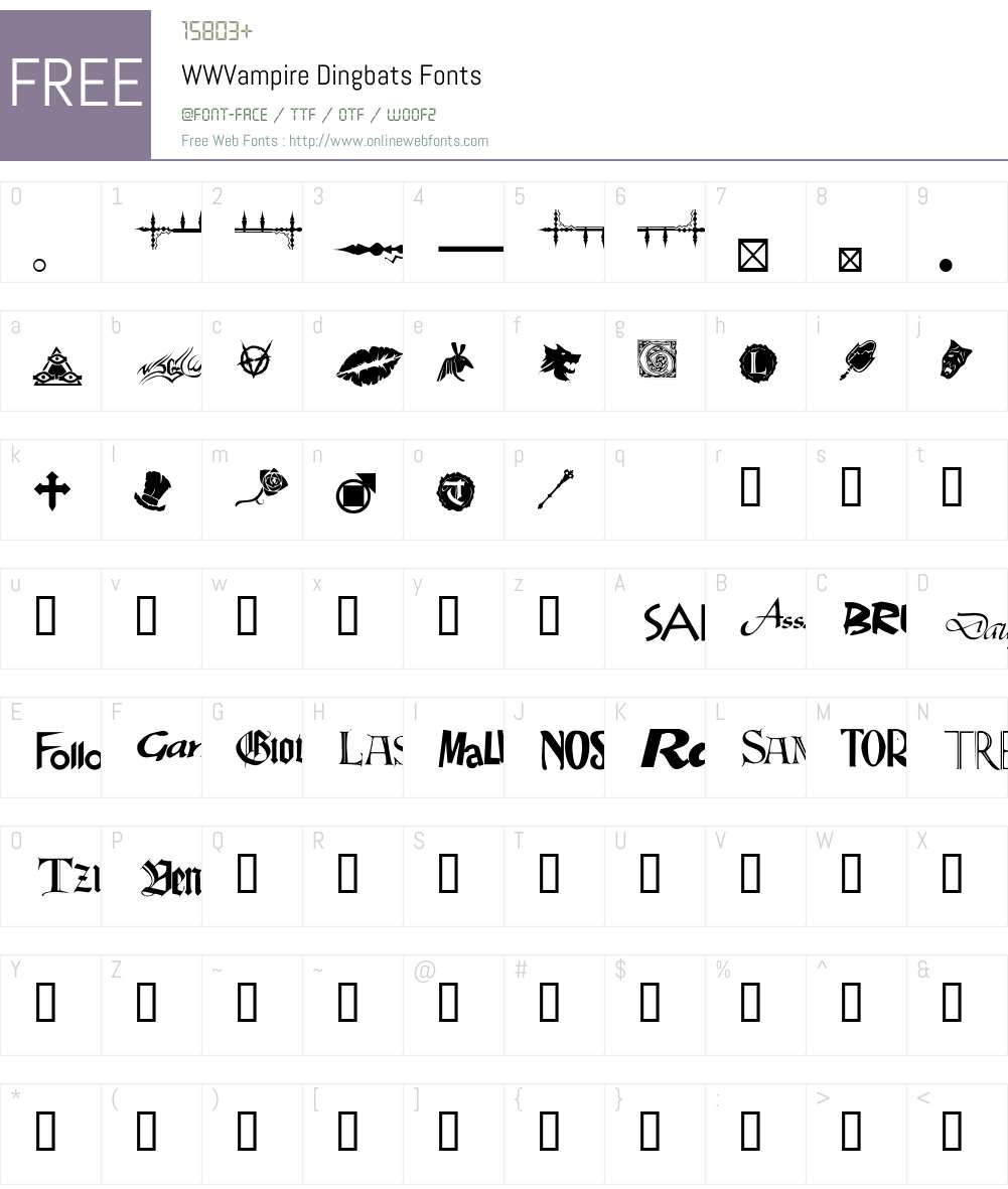 WWVampire Dingbats Font Screenshots