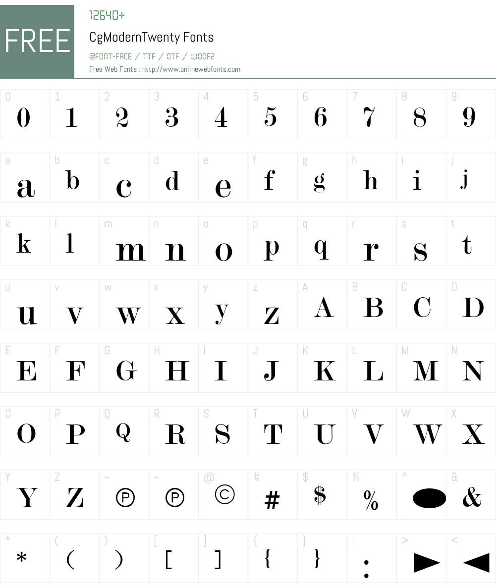 CgModernTwenty Font Screenshots