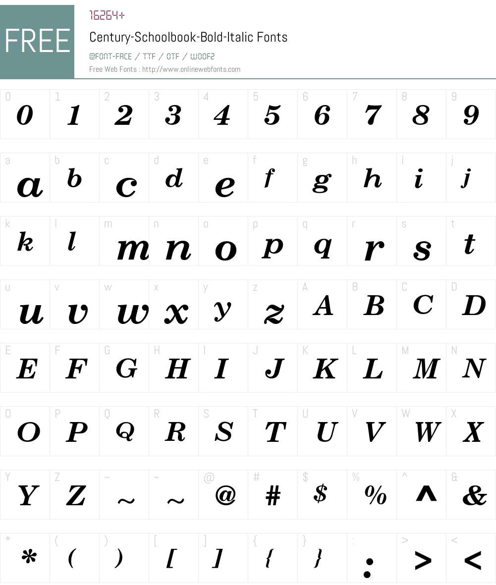Century-Schoolbook-Bold-Italic Font Screenshots