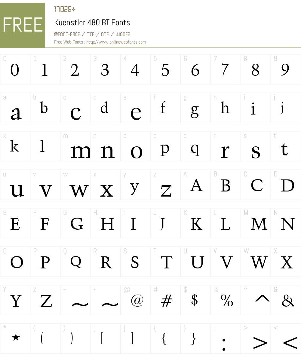 Kuenst480 BT Font Screenshots