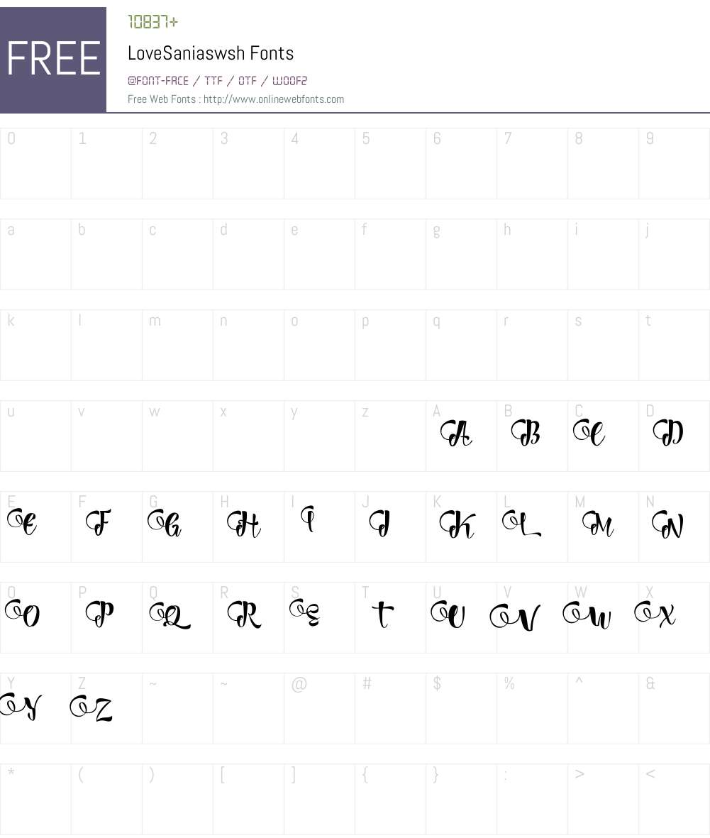 Love Sania swsh Font Screenshots