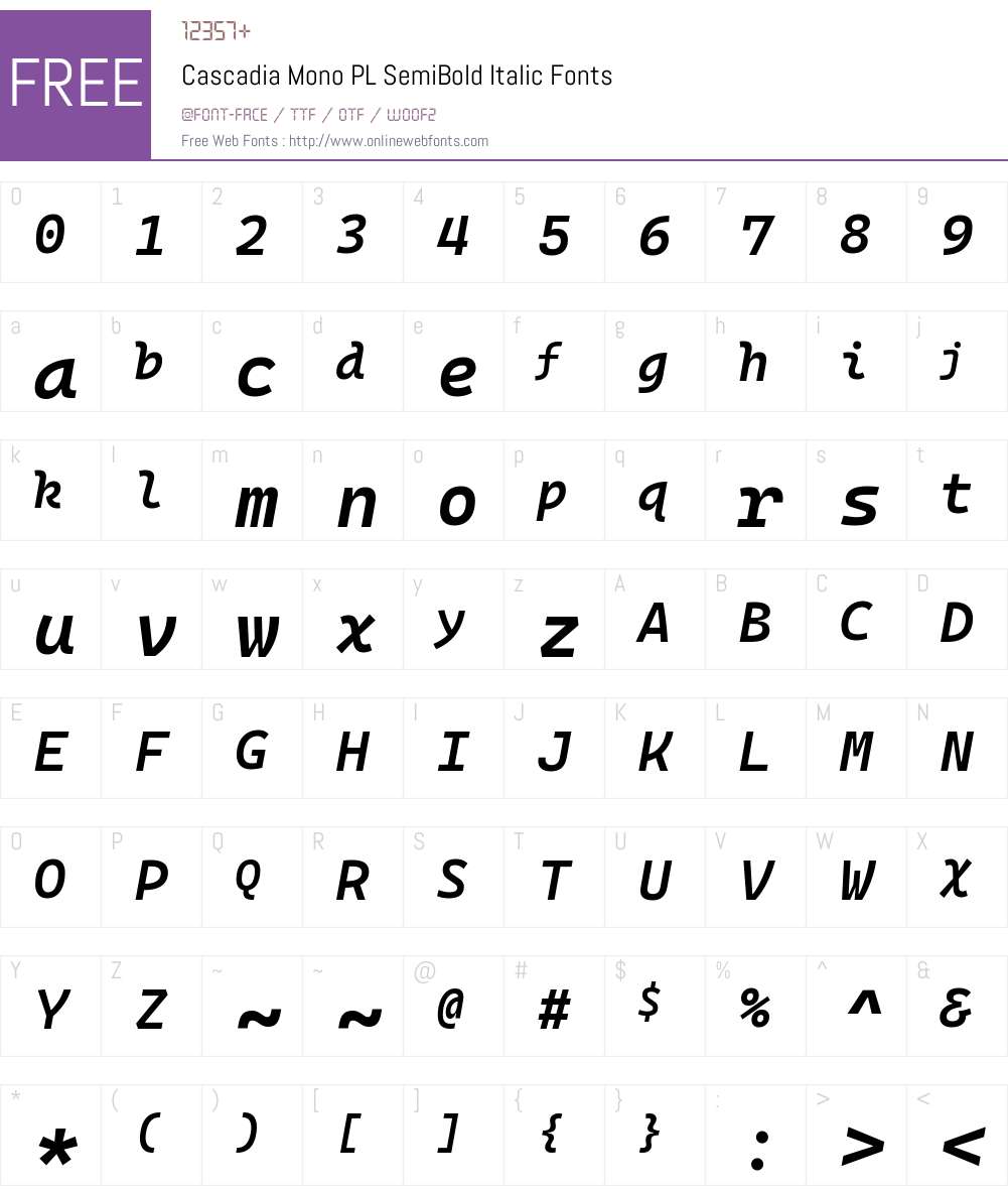 Cascadia Mono PL SemiBold 2111.001; ttfautohint (v1.8.4) Fonts Free ...