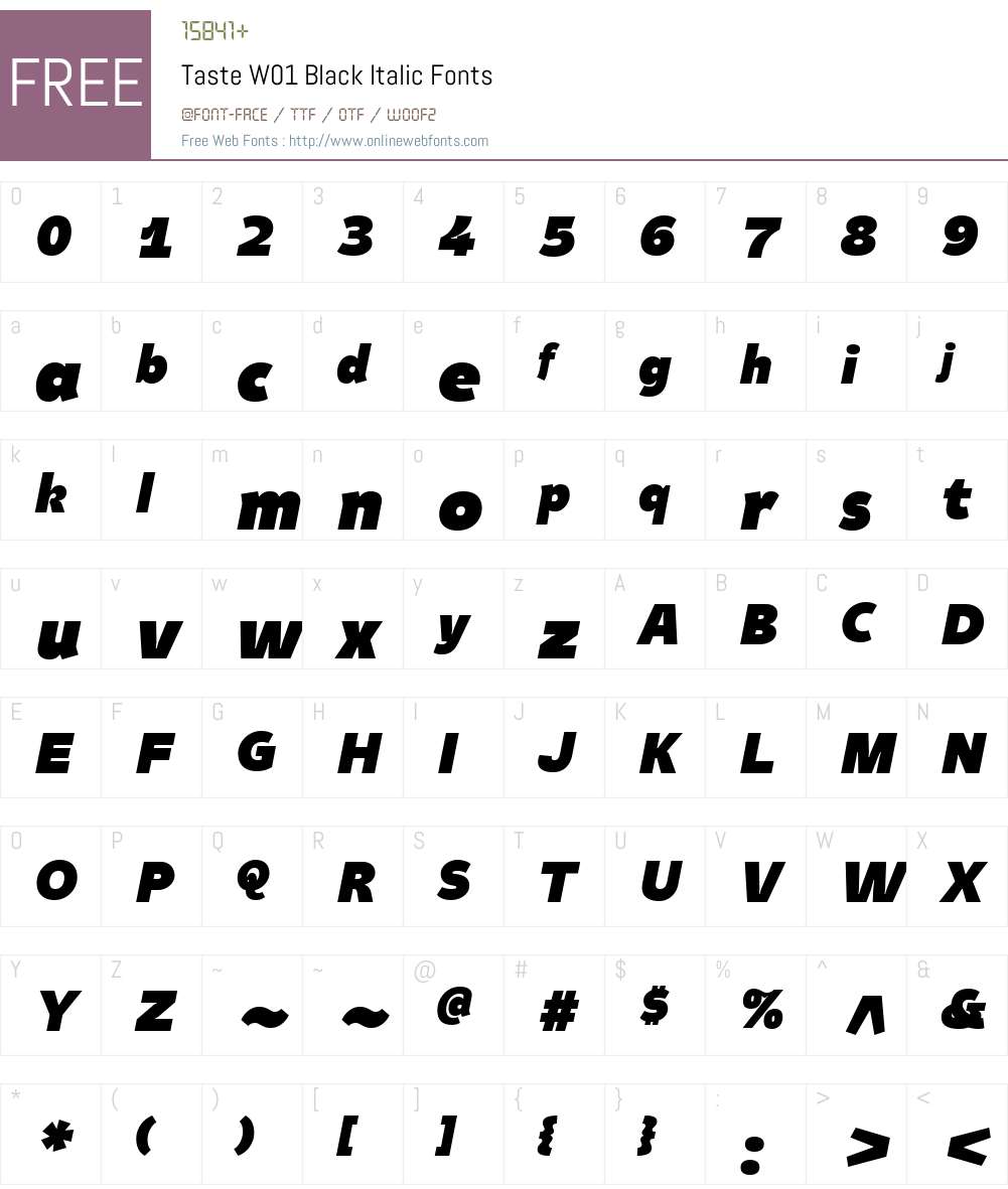 TasteW01-BlackItalic Font Screenshots