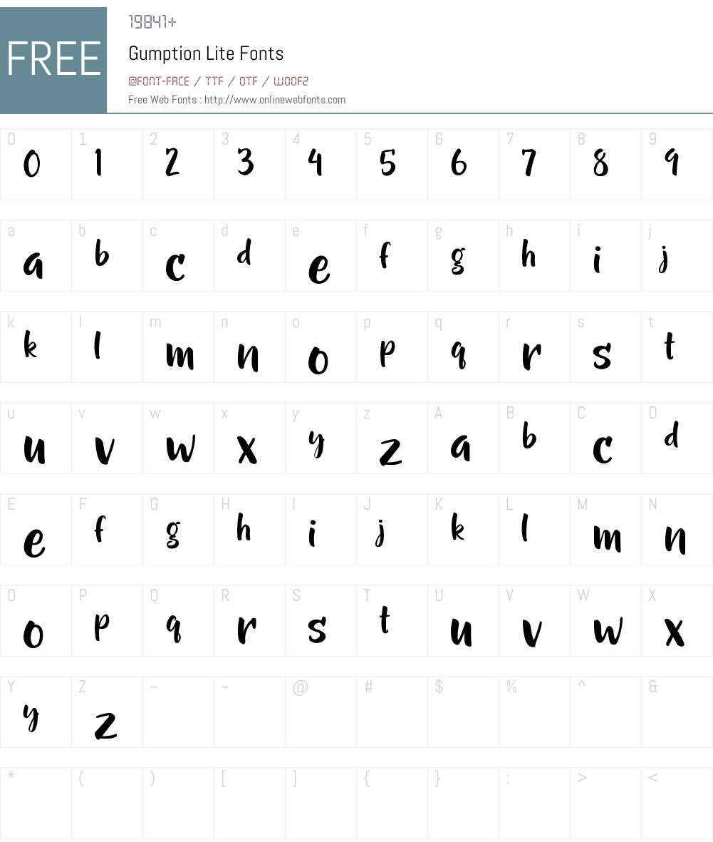 Gumption Lite Font Screenshots