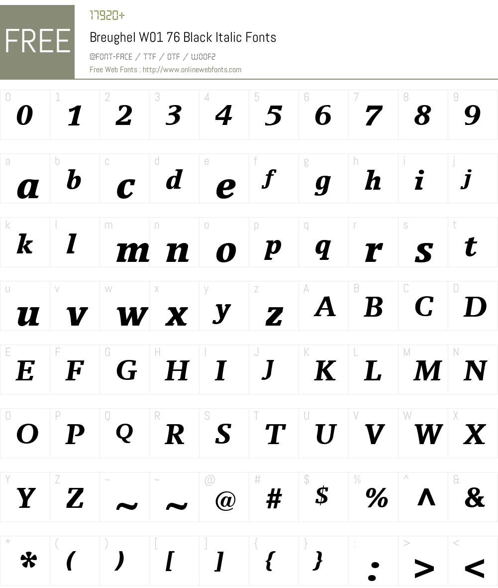 BreughelW01-76BlackItalic Font Screenshots