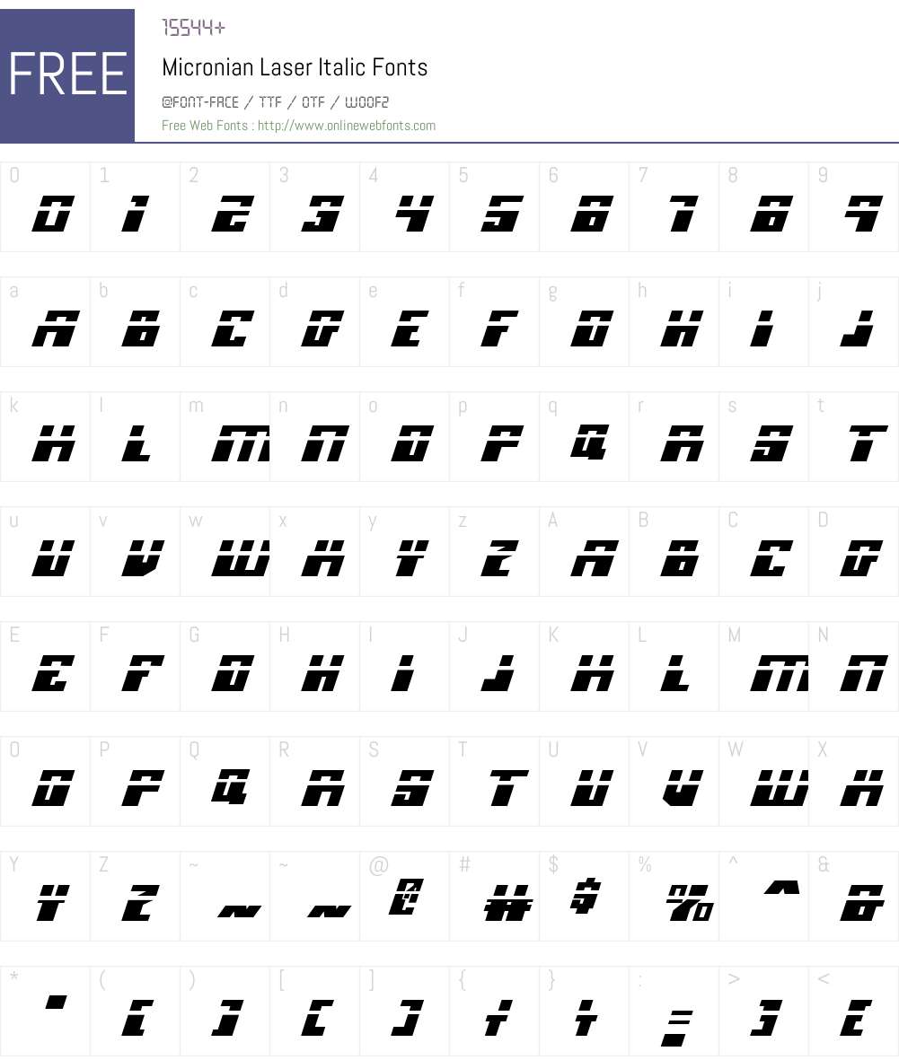 Micronian Laser Italic Font Screenshots