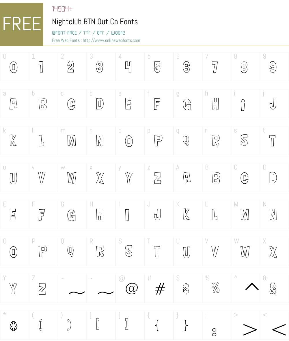 Nightclub BTN Out Cn Font Screenshots