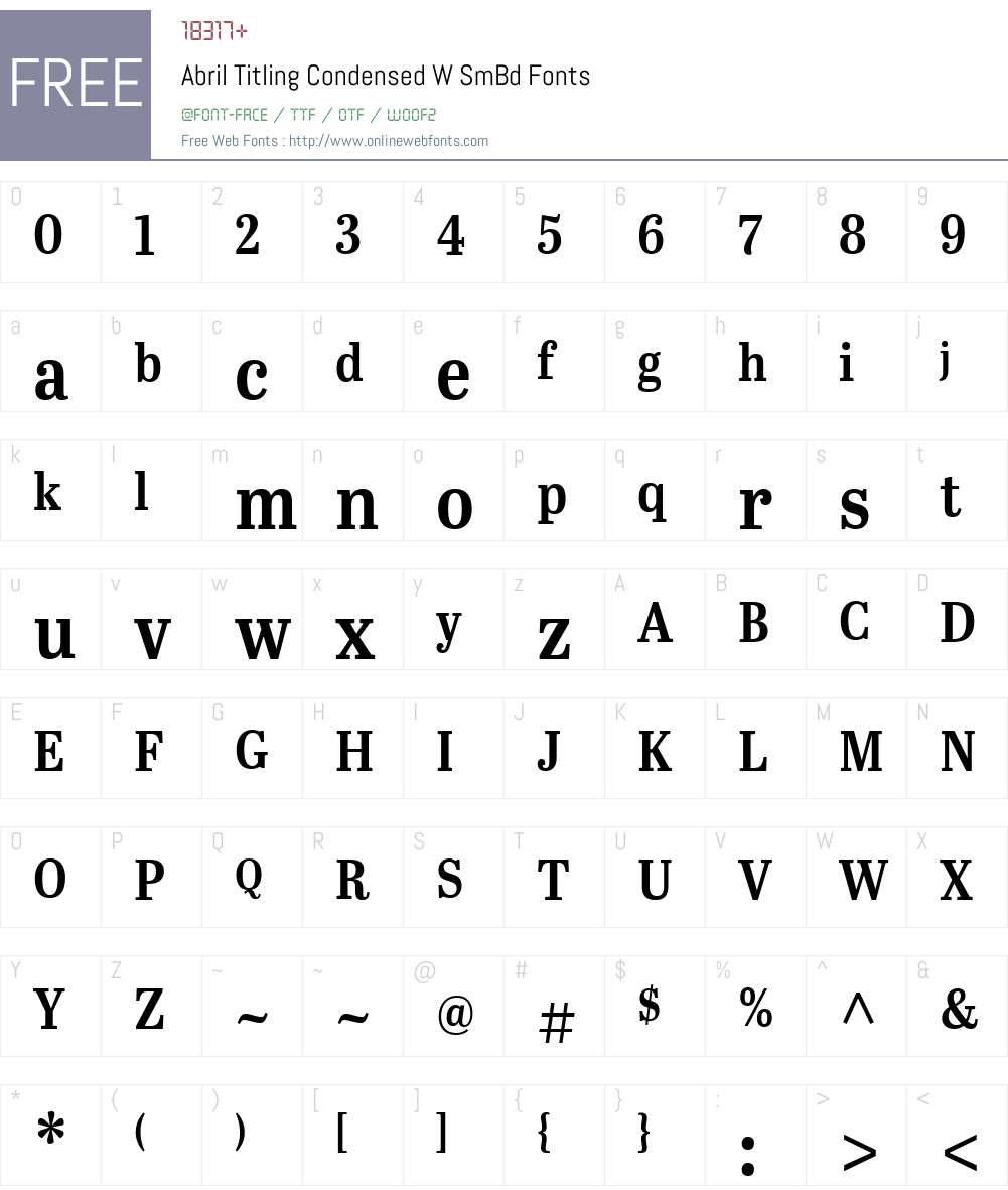 AbrilTitlingCondensedW-SmBd Font Screenshots