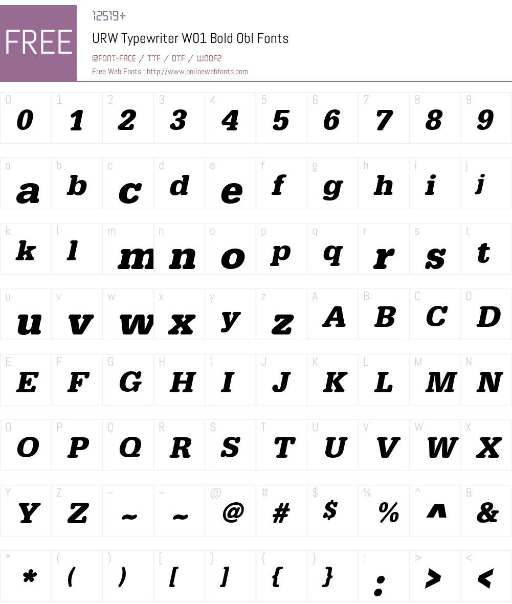 URWTypewriterW01-BoldObl Font Screenshots